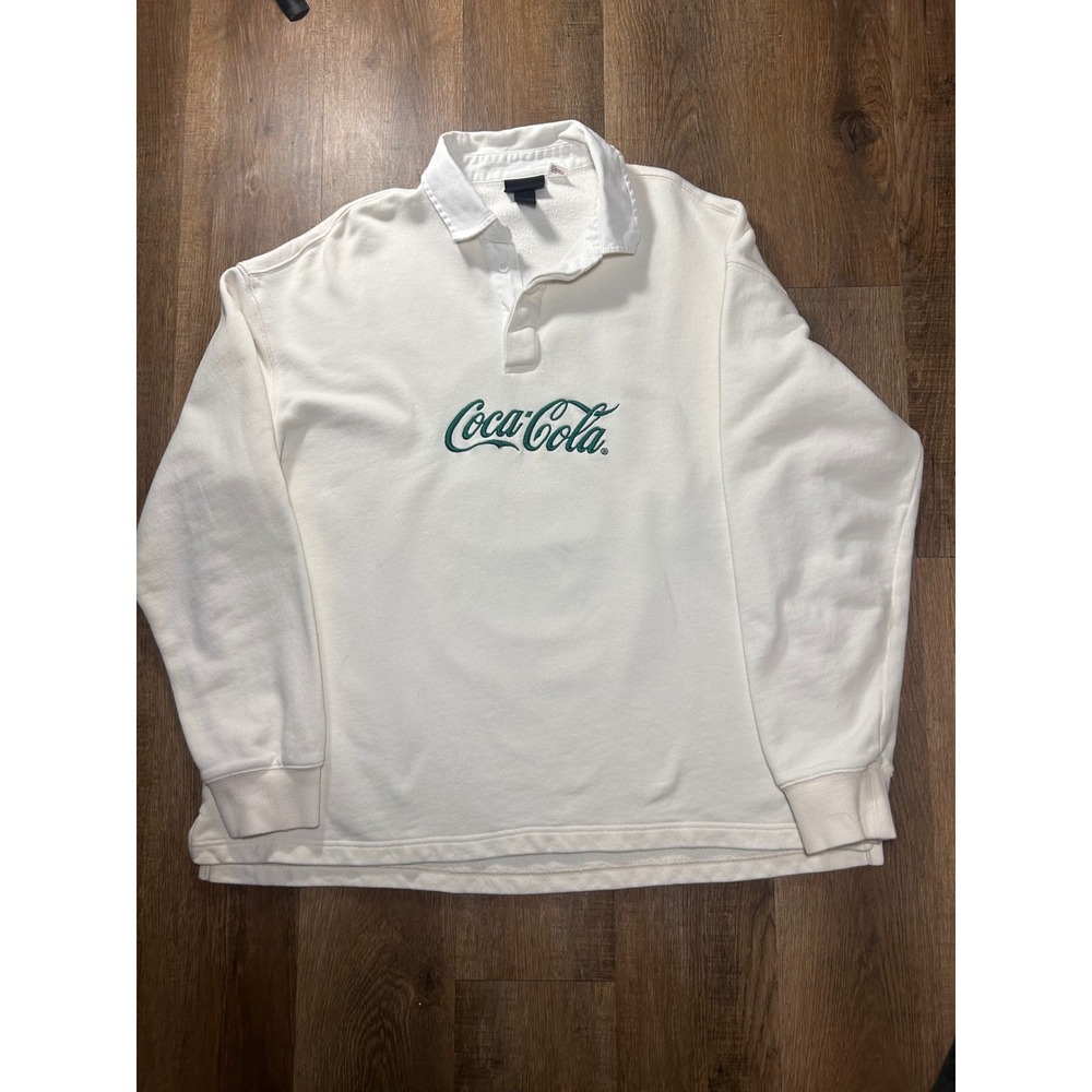 H&M Coca-Cola Relaxed Fit Rugby Polo Sweatshirt Mens Dopamine Retro Atlanta